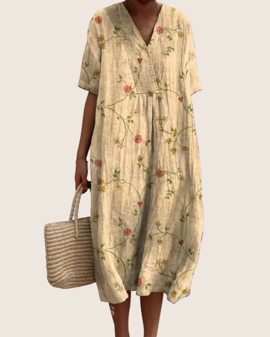 Model wearing Juliette women's casual floral midi summer dress