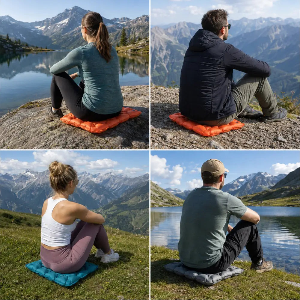 Unisex ultralight compact camping seat cushion folded in travel pouch