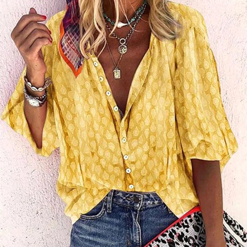 Womens lightweight button front holiday blouse in casual summer top style