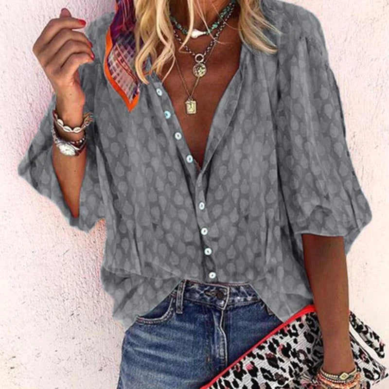 Back view of womens lightweight casual top and holiday wear blouse