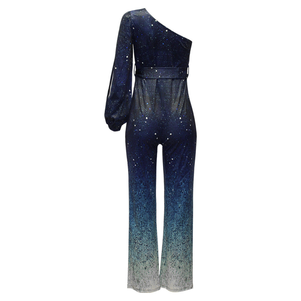 Stylish women retro fashion party jumpsuit in full view