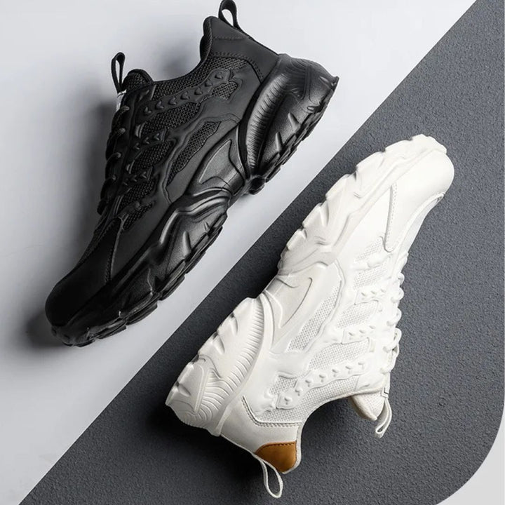 Safety sneakers featuring reinforced rubber toe guard for protection