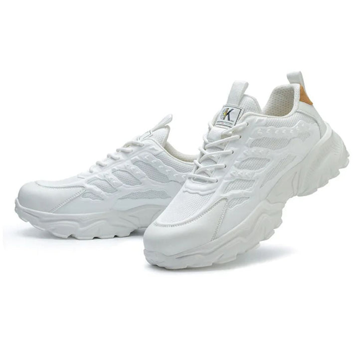 White men's indestructible steel toe safety work shoes studio view