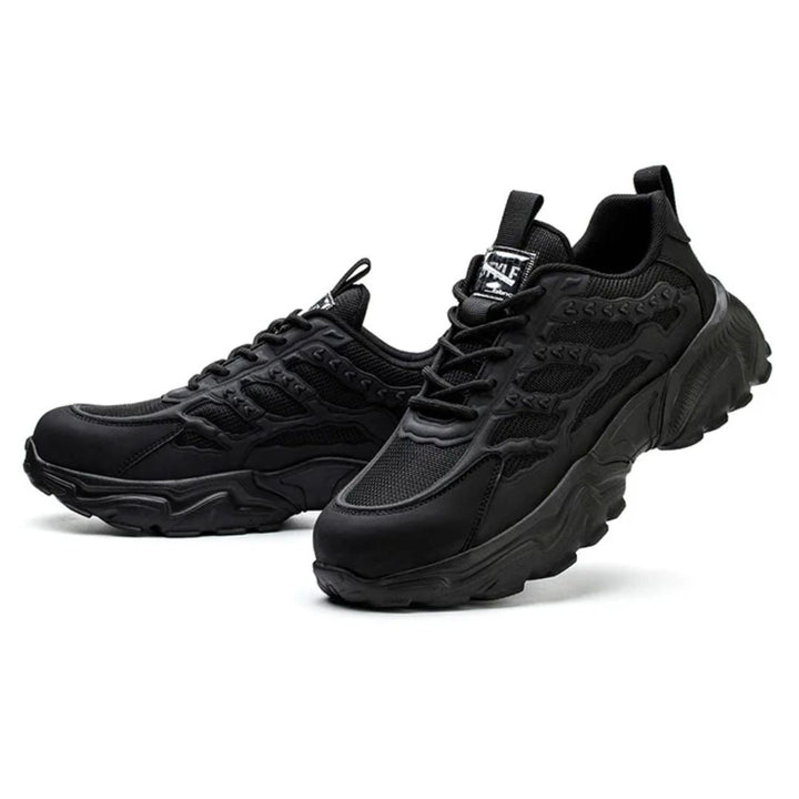 Black men's indestructible steel toe safety work shoes studio view
