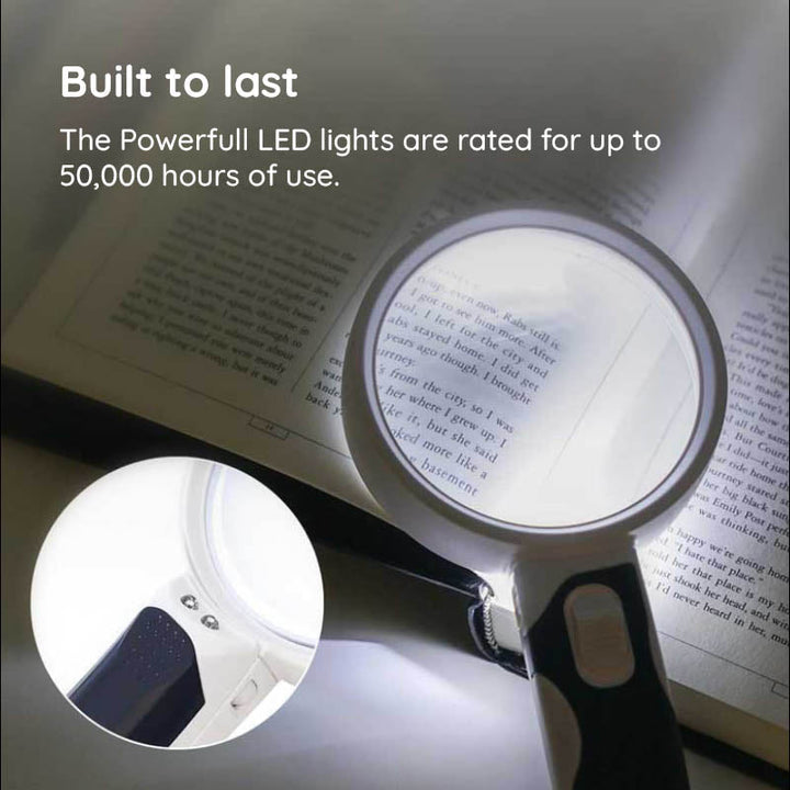 Handheld reading aid magnifier with bright LED lights for low vision