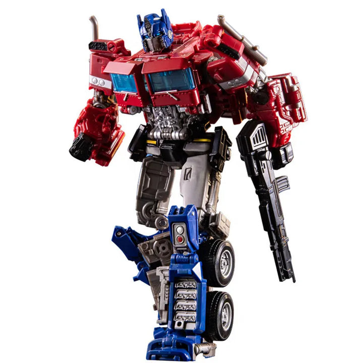 Kids toy robot standing alongside included accessories and gear