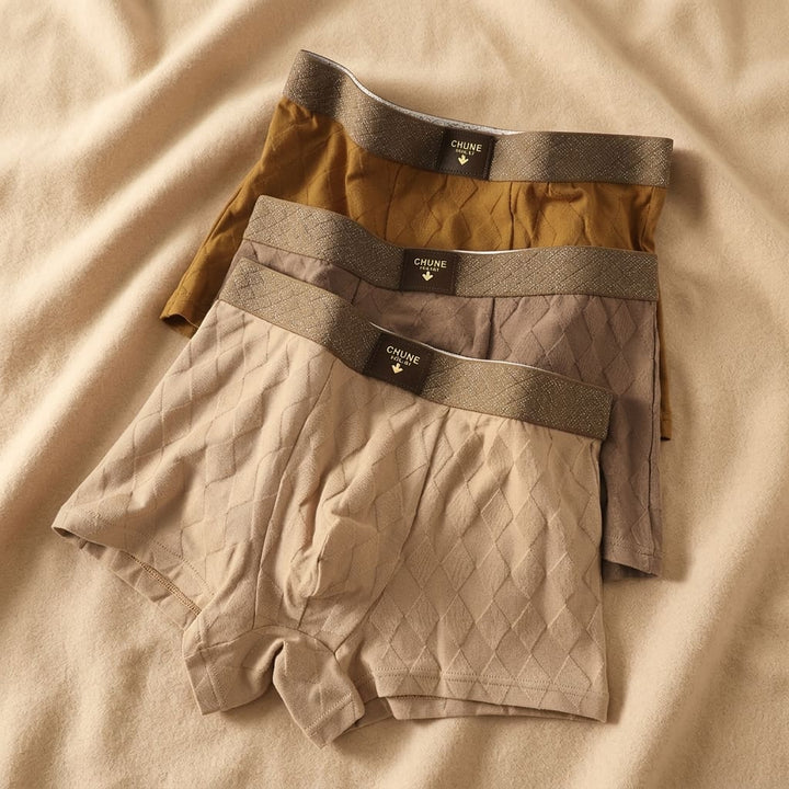Stacked men's boxer briefs in mixed color shades with wide branded waistbands