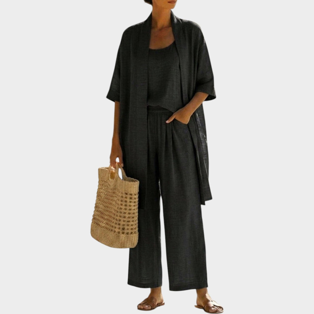 Summer fashion matching set featuring lightweight cardigan and lounge pants