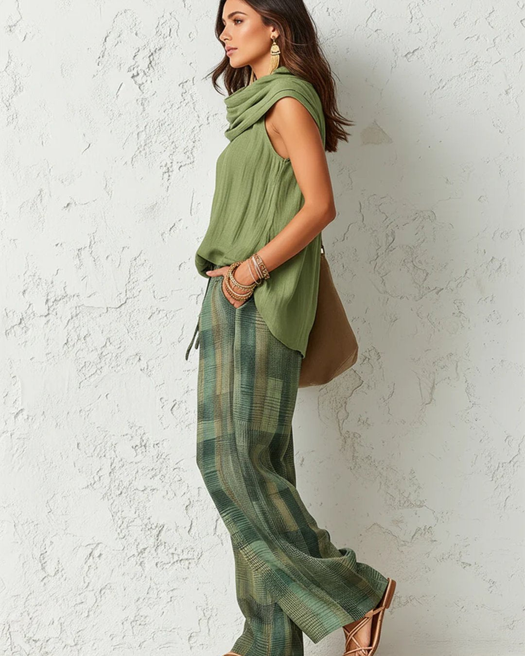 Womens botanica two-piece outfit matching green floral casual wear set