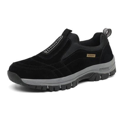Close-up of mens arch support walking shoes with breathable upper