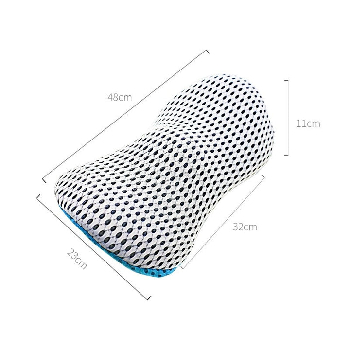 Dimensions diagram of the ergonomic lumbar support cushion showing length, width, and thickness in cm