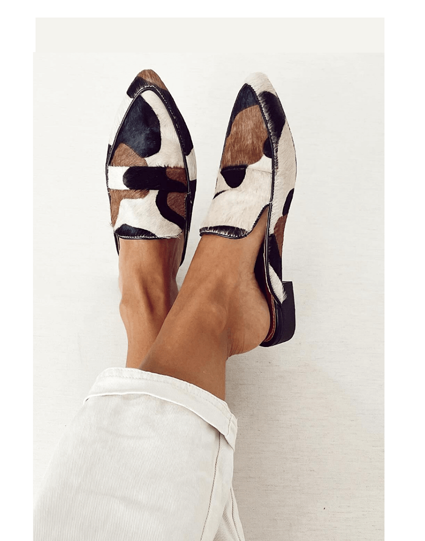 Women's orthopedic loafers in animal print with pointed toe