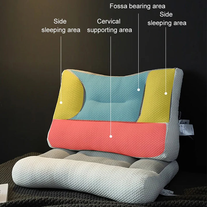 Orthopedic cervical neck pillow for sleeping showing ergonomic contour design