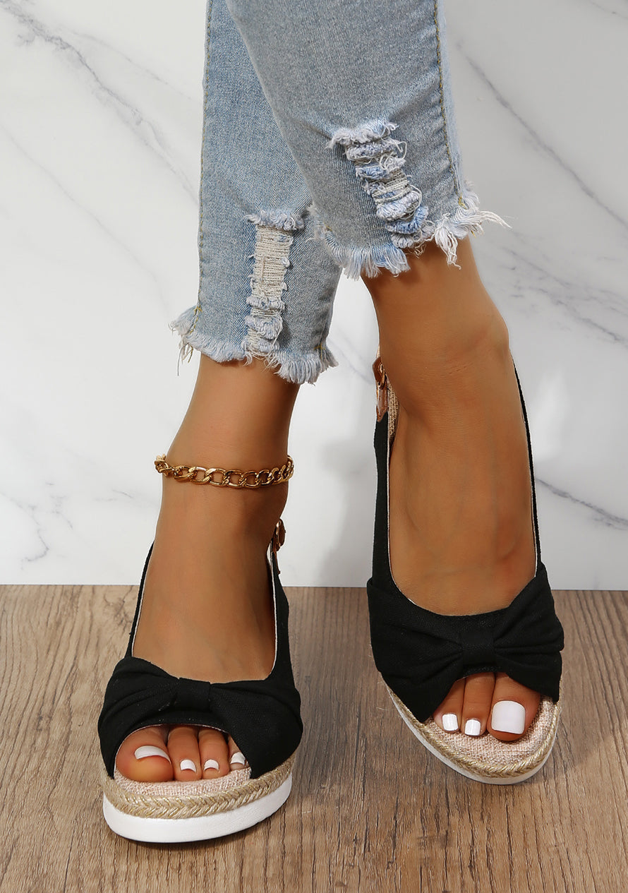 Front angle view of black women's supportive summer sandal with open toe