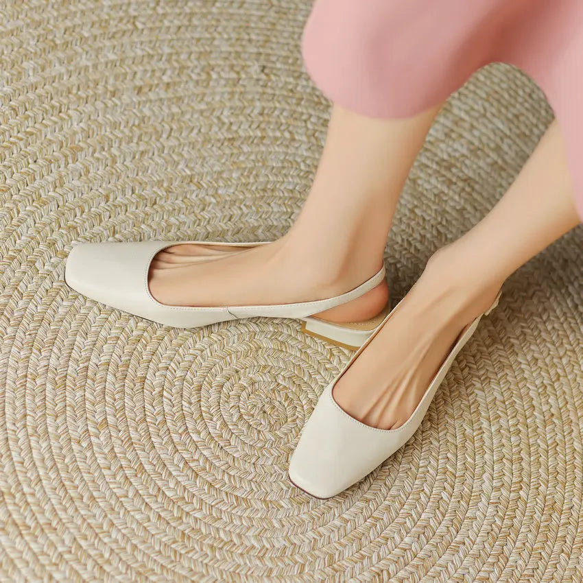Side angle of beige women orthopaedic slingback loafers with arch support