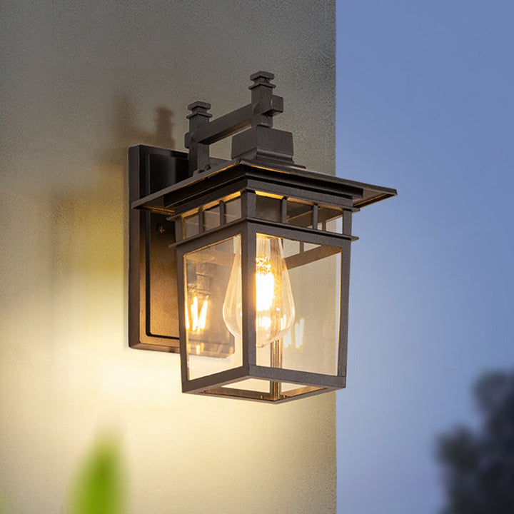 Rustic outdoor waterproof lantern wall light mounted on brick exterior