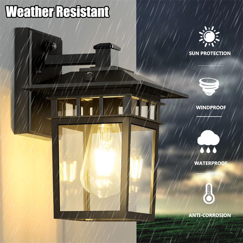Black metal lantern wall light hardware and glass detail