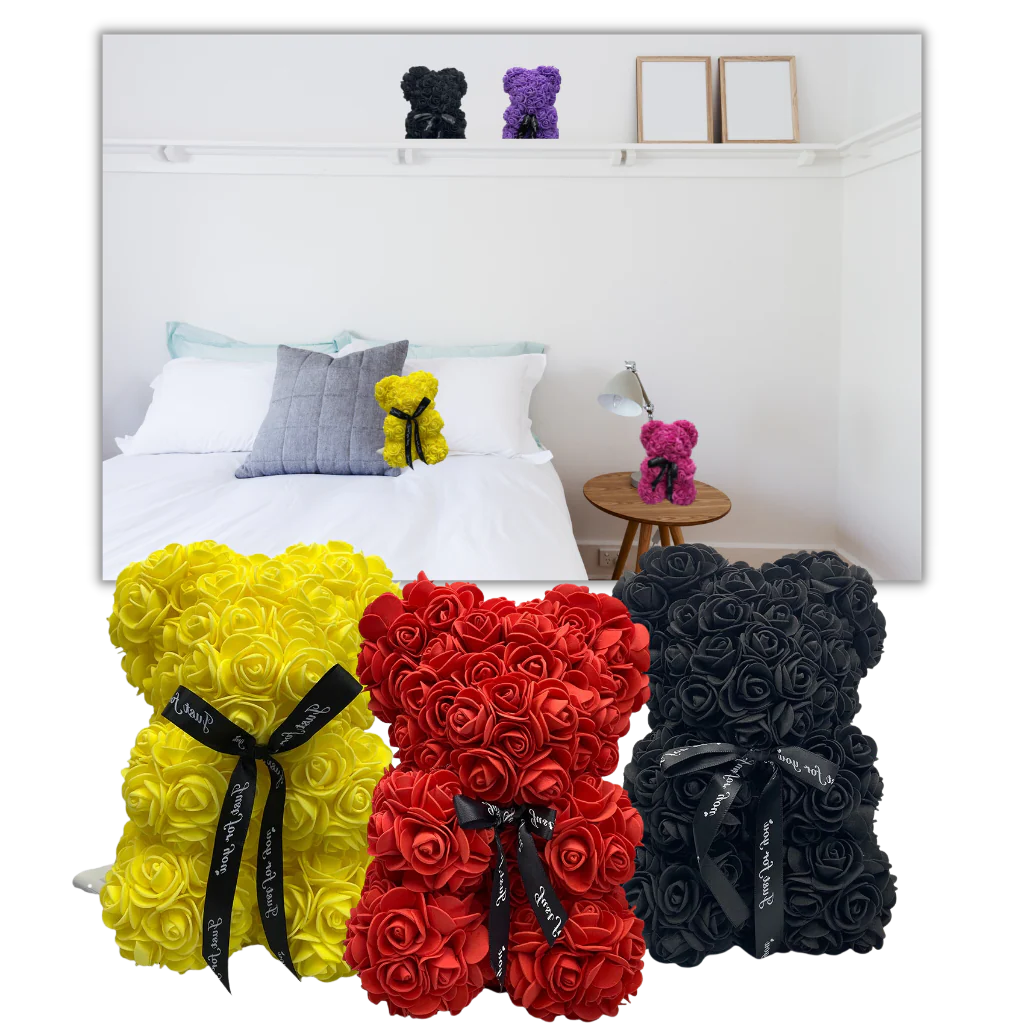 Luxury flower bear made of red roses for anniversary