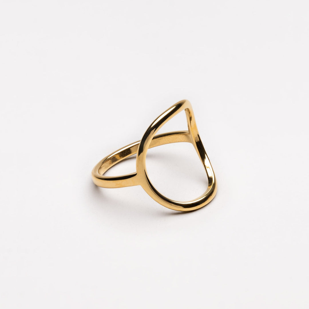 Minimalist gold oval ring displayed on a clean white background