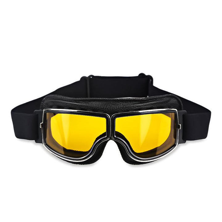 Unisex over-glasses riding goggles with yellow lenses and adjustable strap