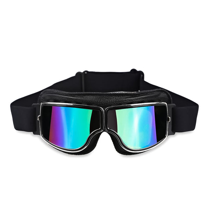 Unisex over-glasses riding goggles showing UV protection and anti-fog lenses