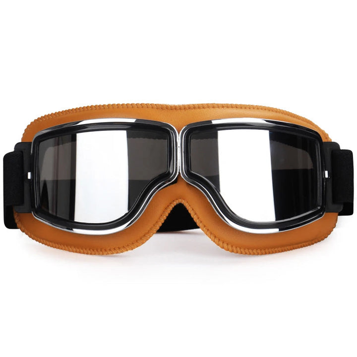 Over-glasses motorcycle goggles displayed from a side angle