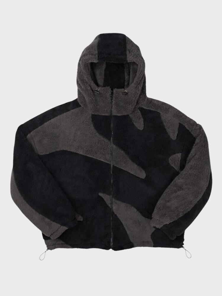Men's oversized full zip jacket in black with hooded design
