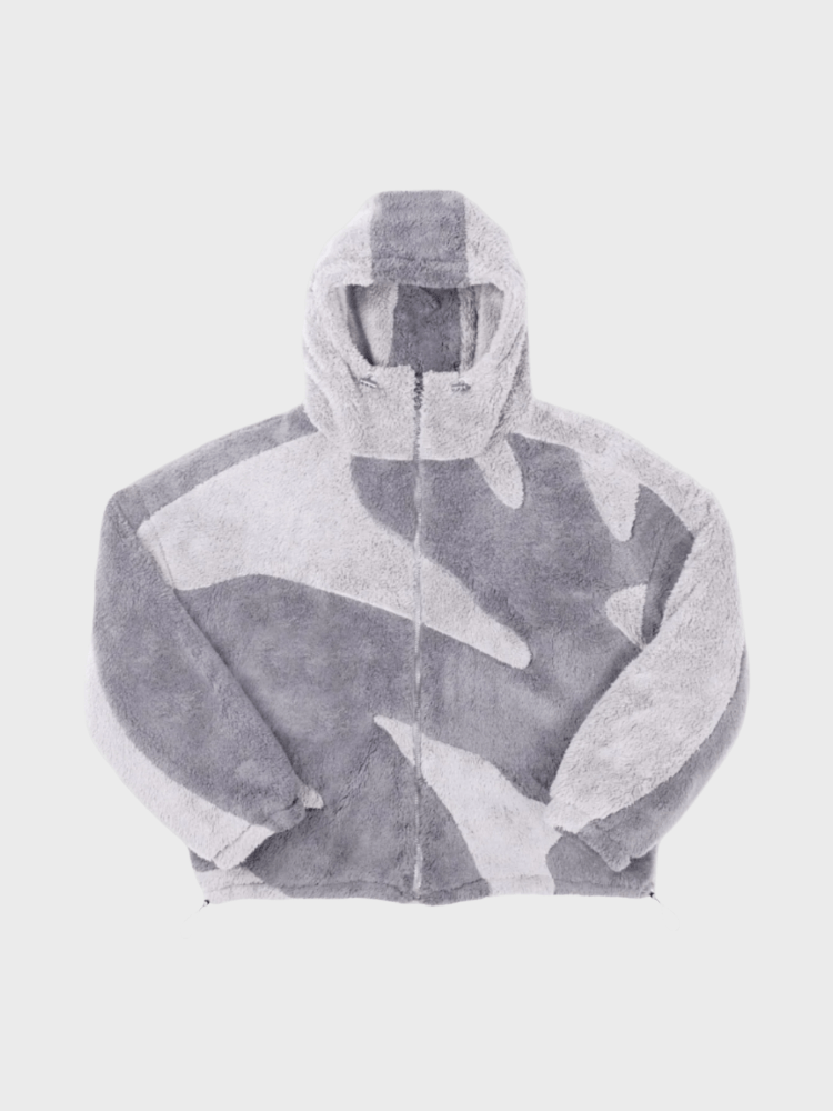 Men's oversized full zip jacket in gray featuring contrast panels