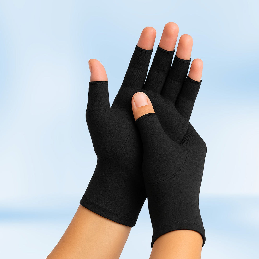Open fingertip compression gloves allowing tactile dexterity