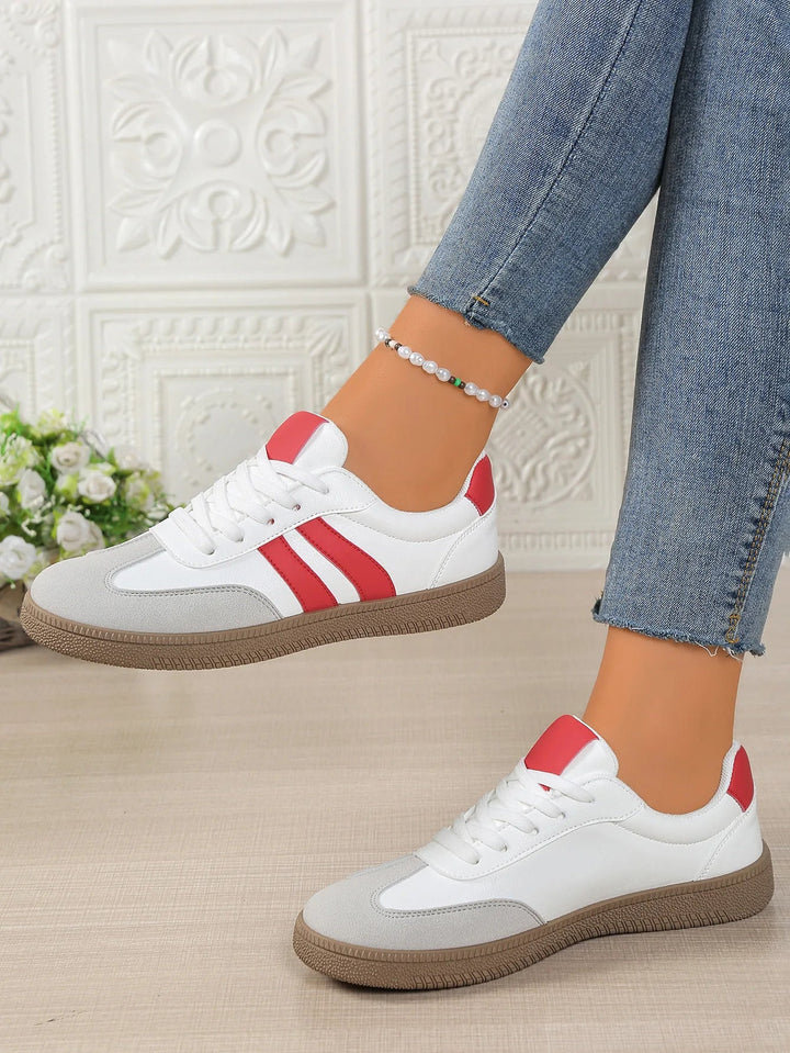Side profile of women orthopedic casual lace-up sneakers with arch support