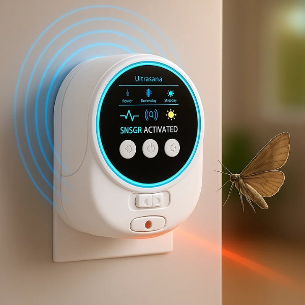 White electronic pantry moth repellent plugged into a wall outlet