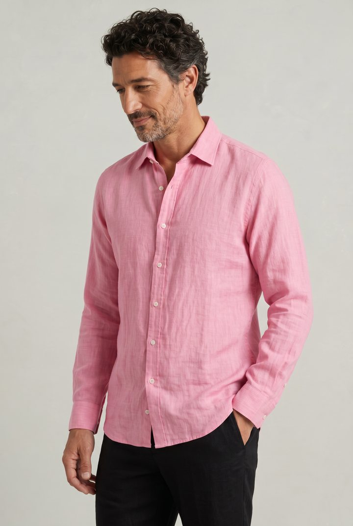 Folded men's long sleeve textured shirt showcasing fabric
