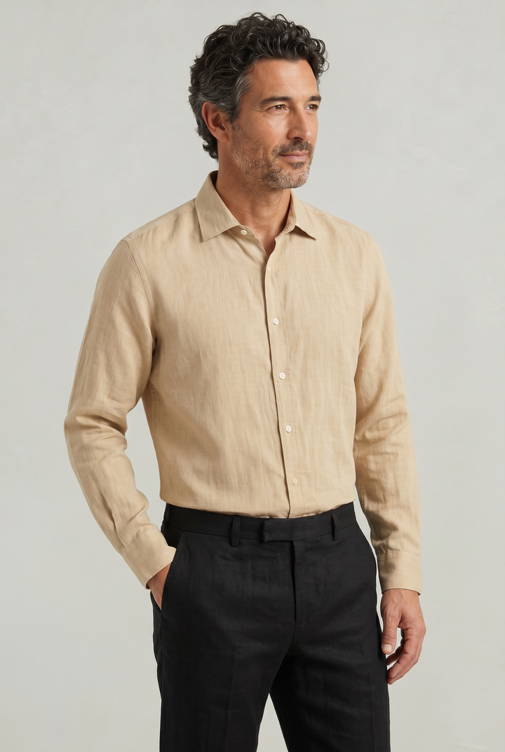 Men's summer wear long sleeve shirt in textured fabric