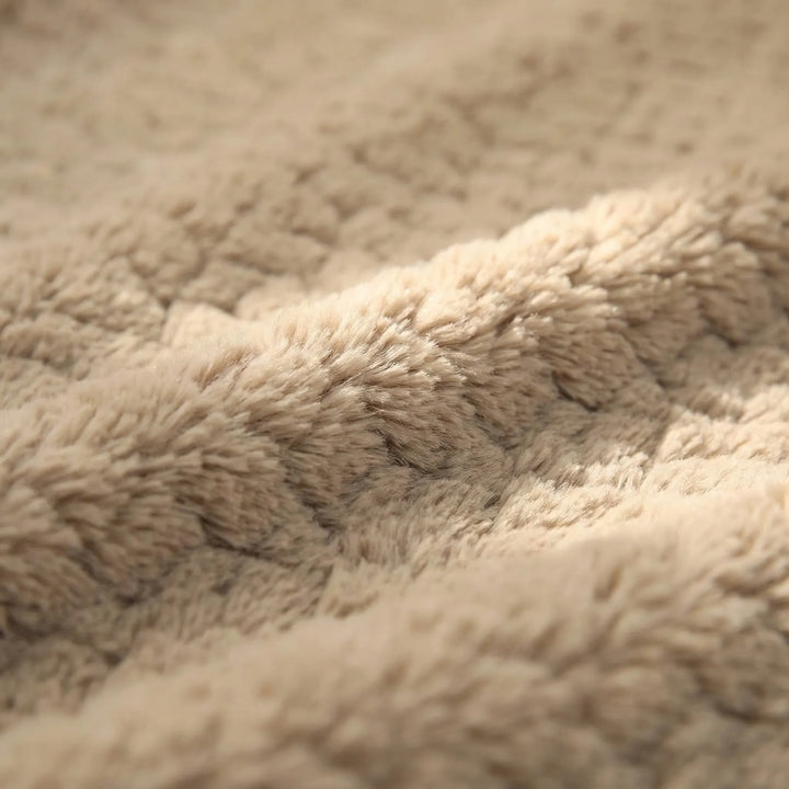 Flat lay of rectangular orthopedic dog bed and pet mat