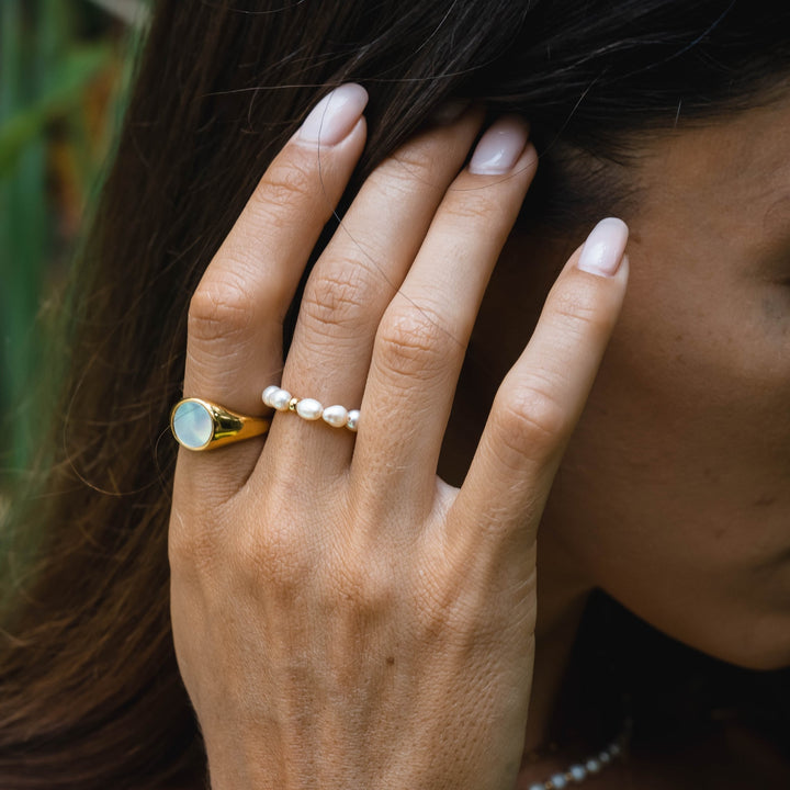 Detailed angle of the elegant pearl ring for women fashion accessories