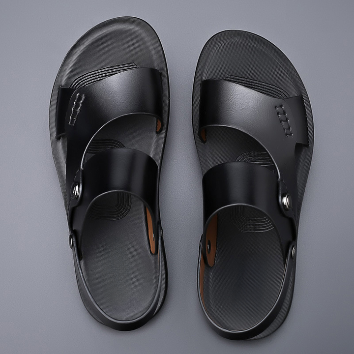 Black women's classic open toe slingback flat sandals viewed from above