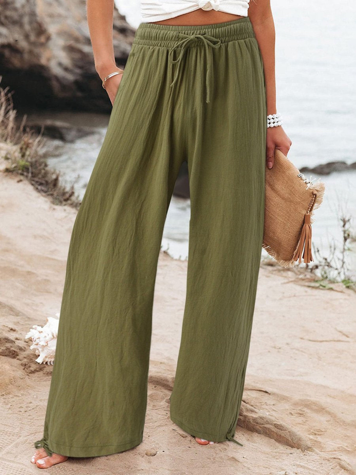 Women's relaxed wide leg linen pants in casual summer style