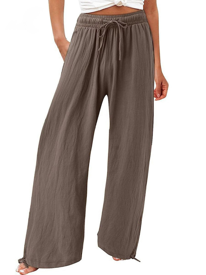 Lightweight summer fashion wide leg trousers close up view
