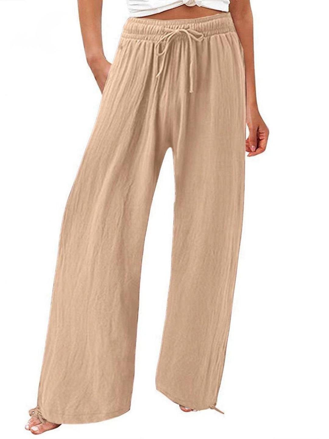 Casual wear linen pants showcasing the elastic drawstring waist