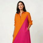 Women’s Colorblock Midi Shirt Dress