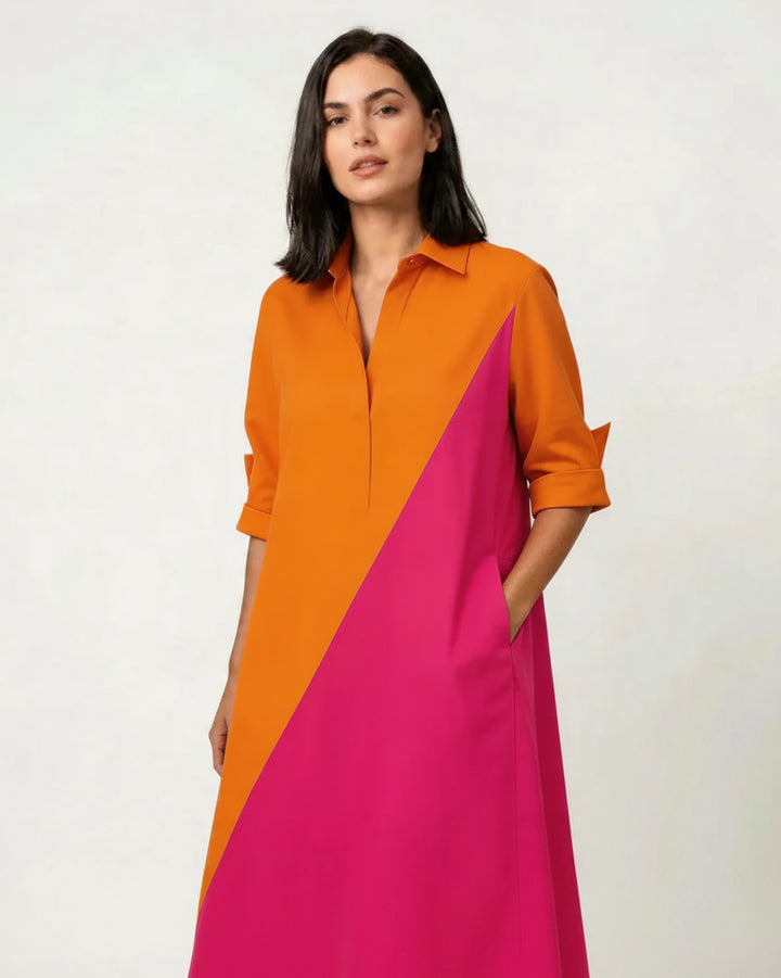 Women’s Colorblock Midi Shirt Dress