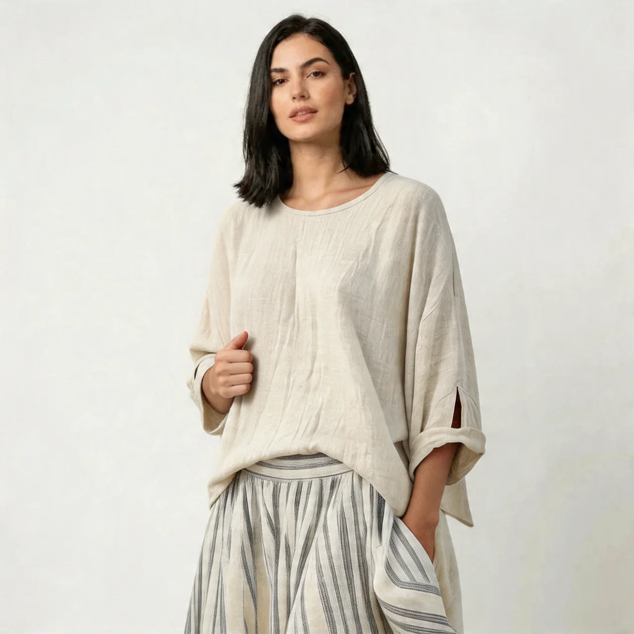 Women’s Blouse and Striped Midi Skirt Set