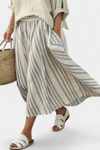 Women’s Blouse and Striped Midi Skirt Set
