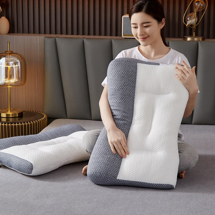 Person resting comfortably on the unisex orthopedic pain relief pillow