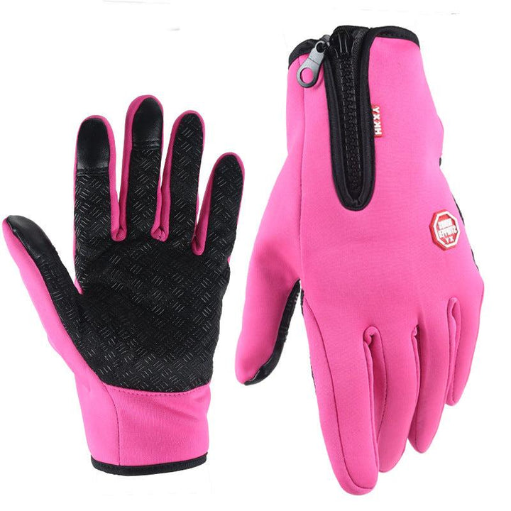 Pair of black unisex winter gloves laid flat displaying the sleek design