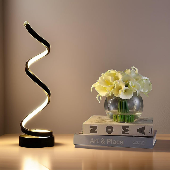 Stylish interior design lighting piece placed on a living room accent table