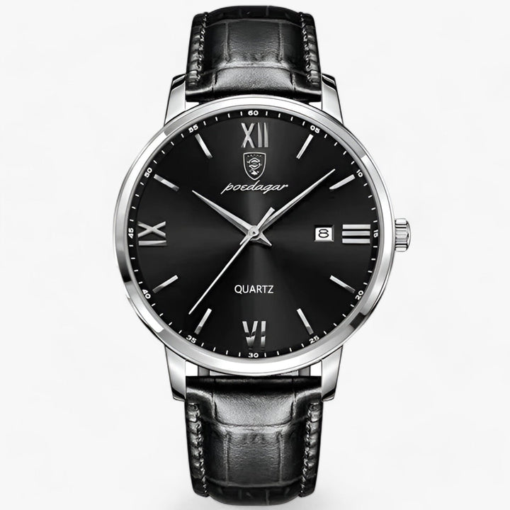 Mens luxury quartz wristwatch worn on wrist, premium business accessory