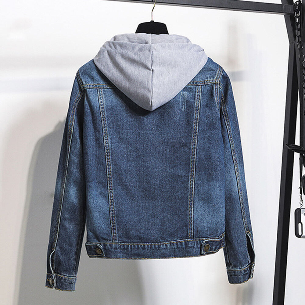 Women's plus size hooded denim jacket back view