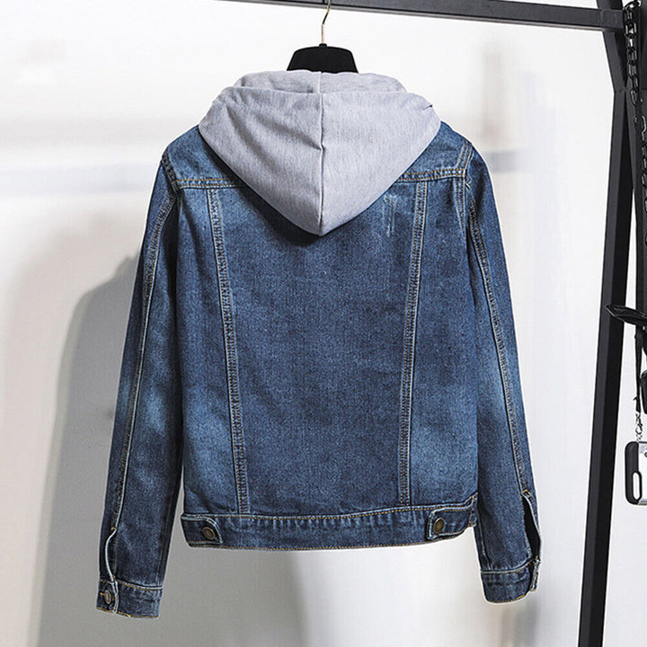 Women's plus size hooded denim jacket back view