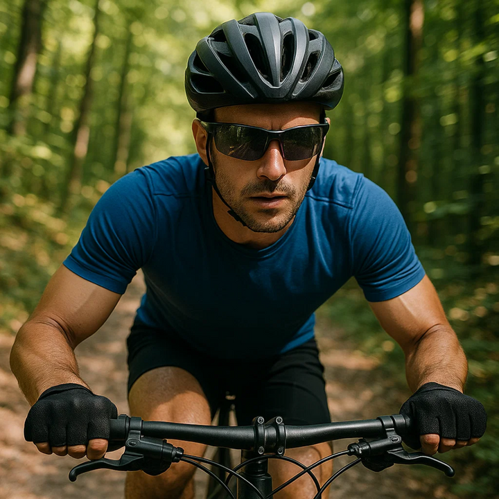 Mens uv protection sunglasses displaying flexible frame hinges